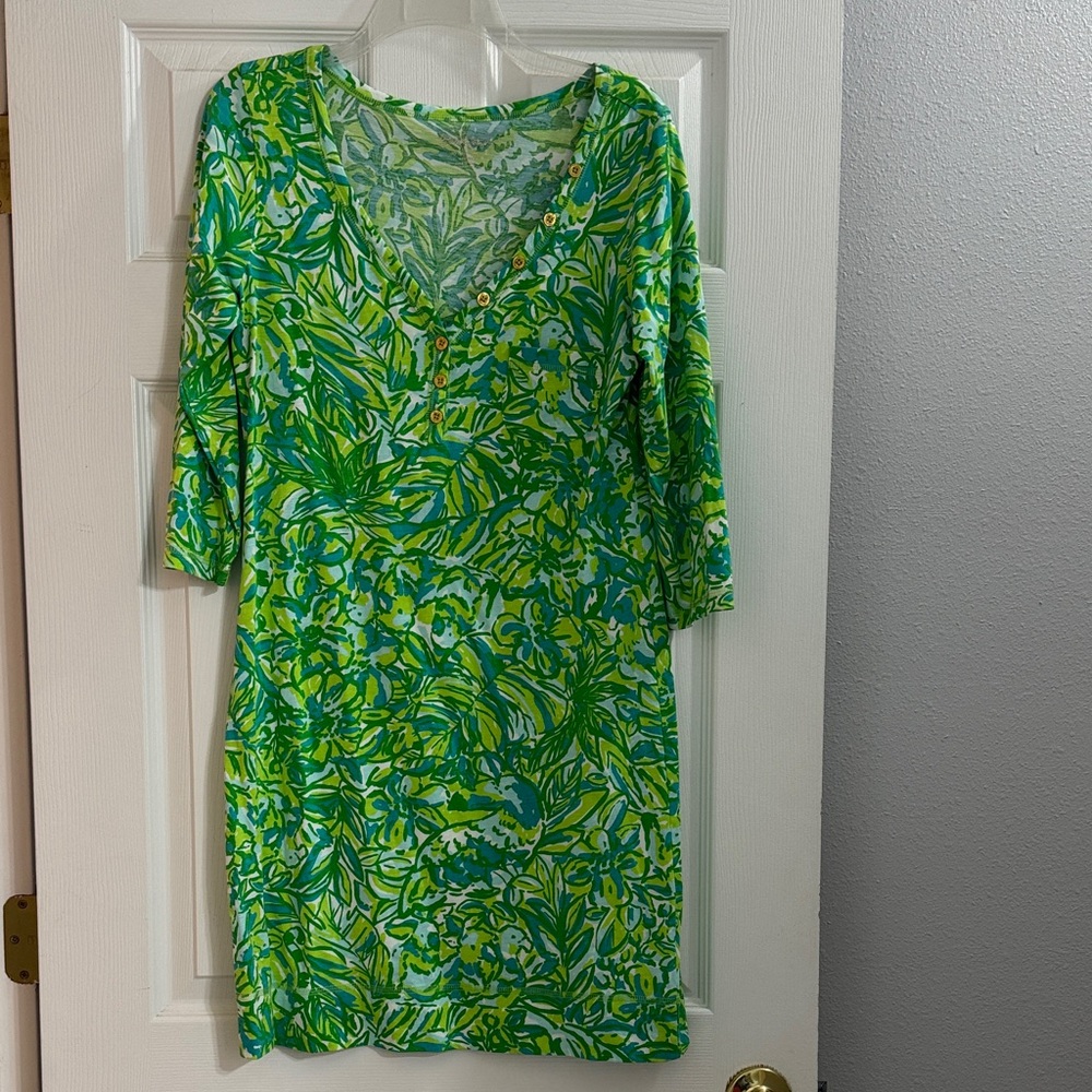 Lilly Pulitzer Green Floral V-Neck Dress